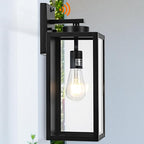 Dusk to Dawn Outdoor Wall Light Fixture, 16" Large Exterior Black Lantern Waterproof, Farmhouse Porch Sconce Lighting, Modern Wall-Mounted Outside Lights for House Garage, Patio Lamp