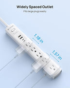 TROND 360° Rotating Plug Surge Protector Power Strip, Flat Plug Power Strip with 2 USB C and 2 USB A, 1440J Surge Protector, Wall Mountable, Flat Extension Cord 3ft for Home Office Dorm, White