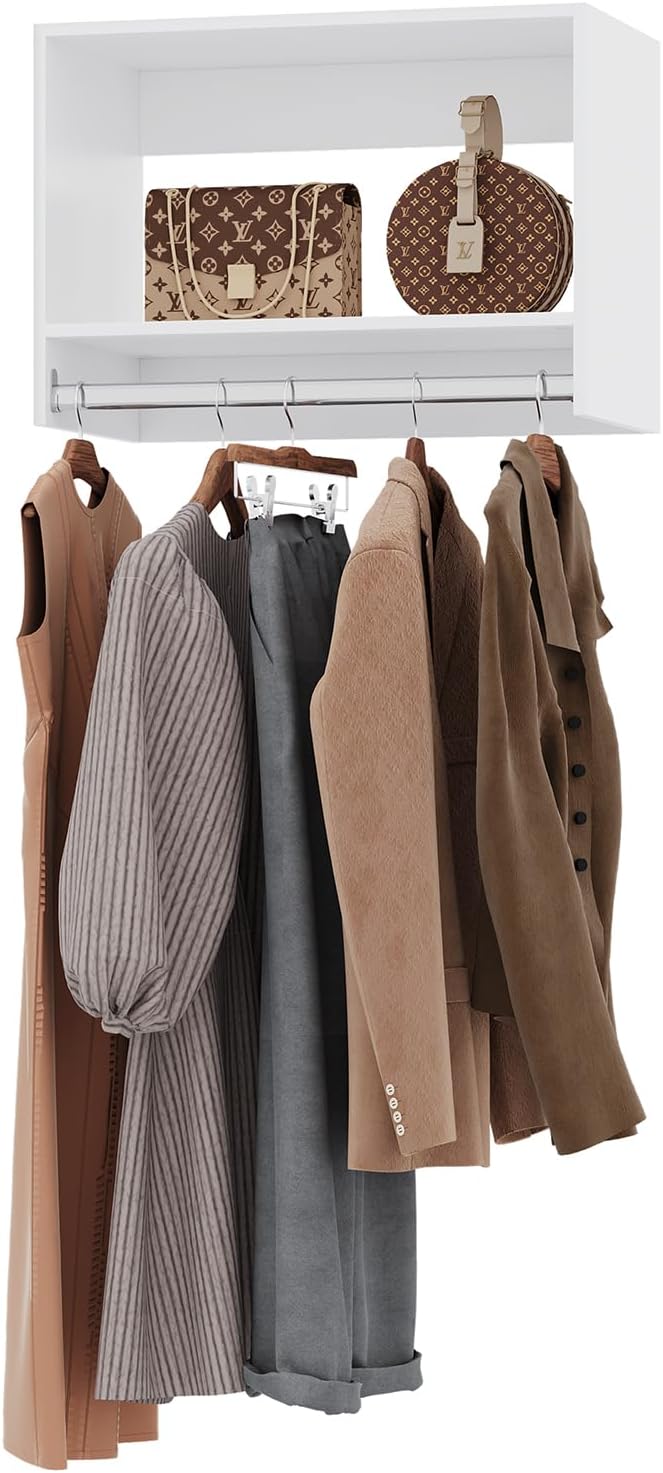 ROOMTEC 22.5" Tall Hanging Closet Unit, Modular Closet System with Hanging Rod, Wardrobe Organizer for Bedroom or Walk-in Closet, Wall Mounted, Customizable Clothes Storage Unit, White