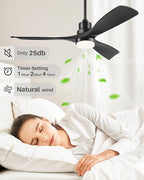 60 Inch Ceiling Fans with Lights Remote, Black Ceiling Fan with 3 Downrods, 3 Wood Blades, ETL Listed, Timer, 6 Speed Quiet Reversible DC Motor Outdoor Fans for Patios Bedroom Farmhouse