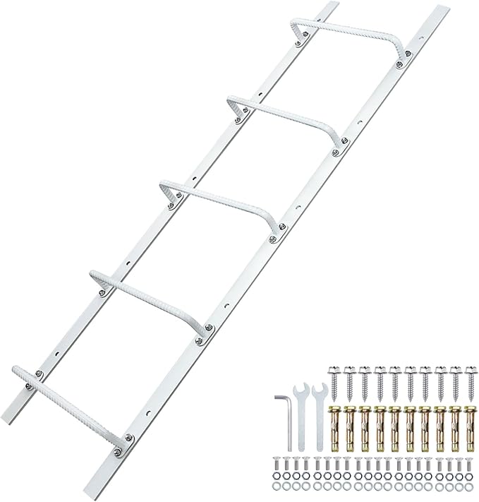5-Rung Heavy Duty Steel Fire Escape Ladder, Powder-Coated Basement Egress Window Ladder, Wall Mounted, 56.2" L x 17.9" W, White