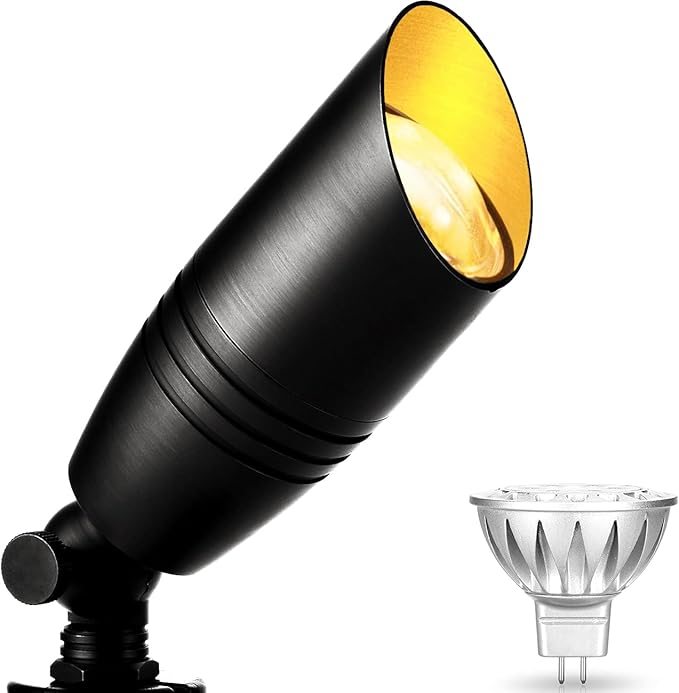 wowlite Landscape Spotlights Outdoor, 12V Low Voltage Landscape Lighting Fixture with 5W MR16 LED Bulb, Black Aluminum Yard Directional Uplights Waterproof for House Trees Patio