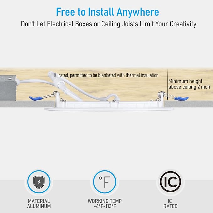 TORCHSTAR 12-Pack 6 Inch Ultra-Thin LED Recessed Lighting with J-Box, CRI90, 5000K Daylight, 12W Dimmable 1100lm Brightness LED Downlight, ETL & Energy Star Listed