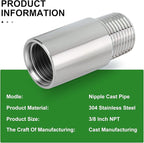 TAISHER 2PCS Stainless Steel Pipe Fittings, 3/8" NPT Male x 3/8" NPT Female Threaded, 2" Length Nipple Cast Pipe