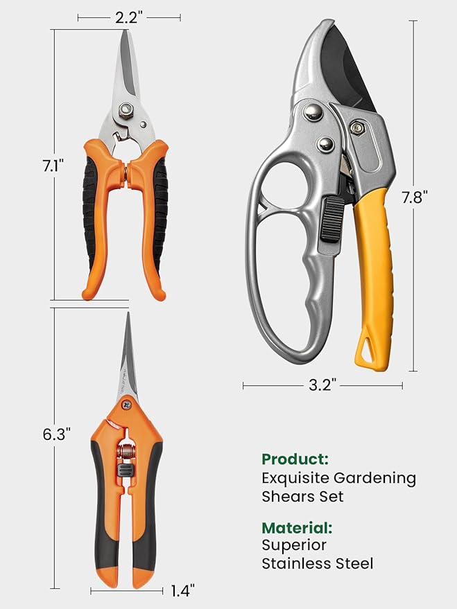 GROWNEER 3 Pack Garden Scissors kit Professional Garden Pruning Shears Stainless Steel Garden Shears Gardening Clippers Flower Plant Scissors Tools Arthritis Weak Hand Pruner Work 3 Times Easier