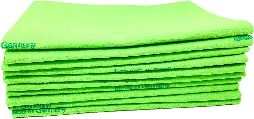10 Pack Extra Large Original German Shammy Cloths Chamois Towels Super Absorbent for Pets, Parenting Tool Cleaning for Home and Commercial Use Wholesale Bulk (Green)