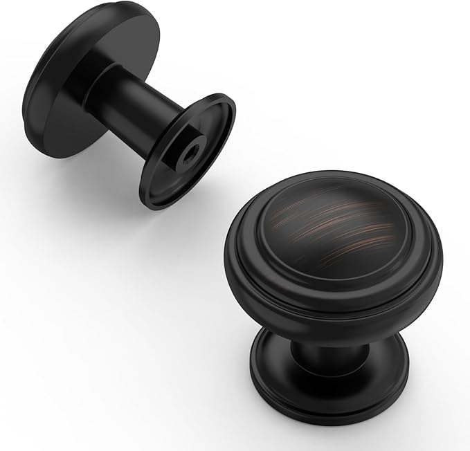 Amerdeco 10 Pack Oil Rubbed Bronze Cabinet Knobs Single Hole Cabinet Pulls 1 Inch Drawer Knobs for Bathroom Cabinets ZH0086