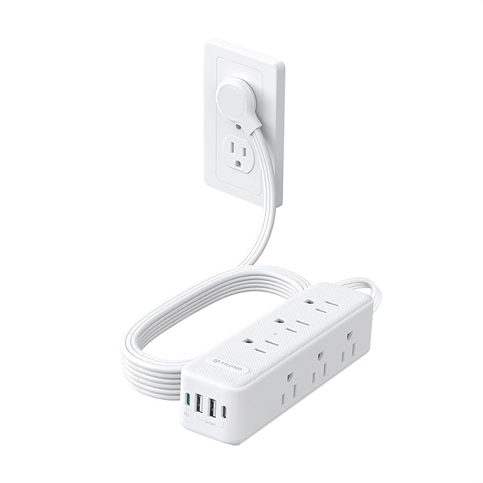 TROND Surge Protector Power Strip: 9 Widely Spaced AC Outlets with 20W USB C Charger Power Strip, 15ft Flat Plug Extension Cord, Wall Mount, Desk Charging Station, Hotel Dorm Room Essentials, White
