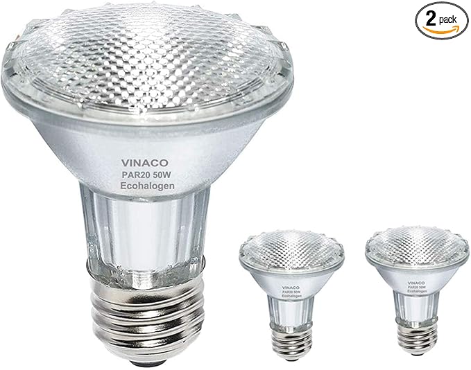 Vinaco Par20 Bulb 50 Watt 2 Pack, High Output Halogen 50W Floodlight, Warm White 3000K Dimmable E26, Long Lasting for Track and Recessed Lighting