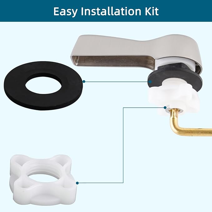 Hygie Rinse Metal Toilet Handle Lever Flush Replacement, 2PCS Universal Side Mount Toilet Handle with Stainless Steel Flapper Chains, Toilet Repair Kit, Brushed Nickel