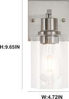 EMONG Brushed Nickel Bathroom Light Fixtures, 1-Light Vanity Lights with Clear Glass Shade, Wall Sconces for Hallway, Farmhouse, Living Room, Kitchen