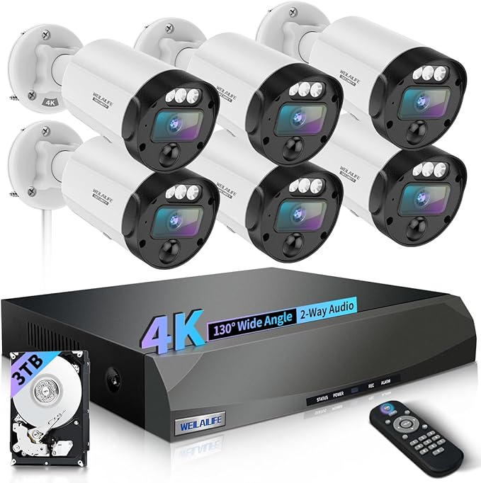 【130° Ultra Wide-Angle & 2-Way Audio】 4K Outdoor Wired Security Camera System, Wired Home Security Camera System, Home Video Surveillance System