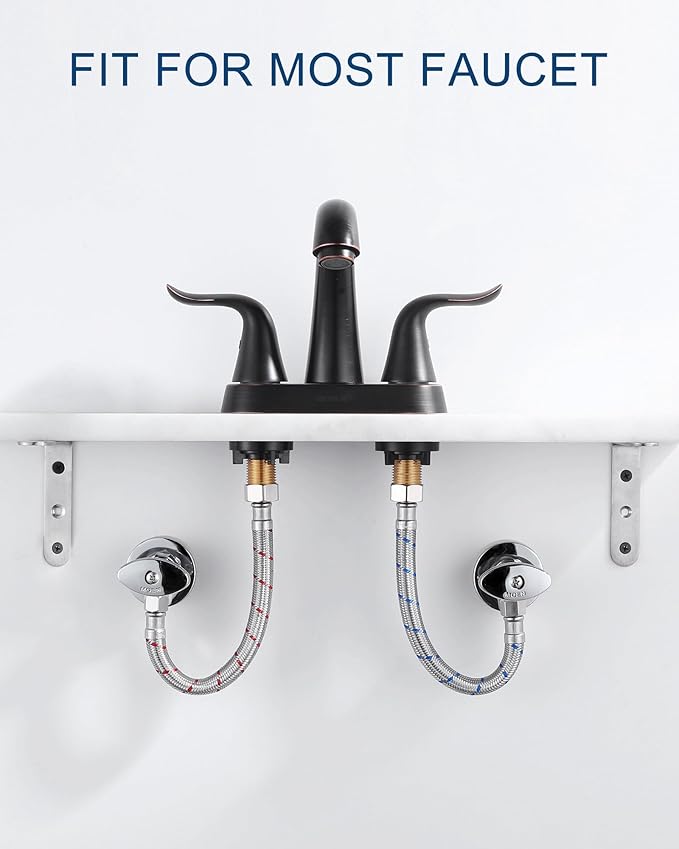 ALEASHA 9-Inch Long Faucet Hose, Stainless Steel Braided Faucet Supply Lines Bathroom Kitchen Faucet Connector, G1/2" FIP x 3/8" Compression Sink Water Hose Replacement Parts 2 PCS