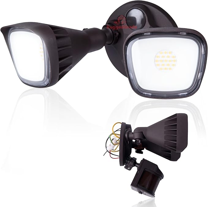 RuggedGrade 20W Turin II Series LED Security Light - LED Motion Sensor Flood Light - 2,400 Lumens - Bright White 5000K - 270° Sensor - Bronze Housing - Outdoor LED Light - DLC 5.1 Premium