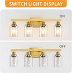 Bathroom Vanity Light, 4-Light Modern Matte Gold Wall Sconce Lighting with Clear Glass Shade, Black Wall Lights,Bath Vintage Wall Mounted Lamps for Mirror Bedroom Living Room