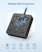 Power Strip Flat Plug with 12 Outlets 6 USB(2 USB C),SMNICE Surge Protector Charging Station with Overload Protection,5ft Extension Cord Widely Spaced Multiple Outlets for Home Office Dorm,Black