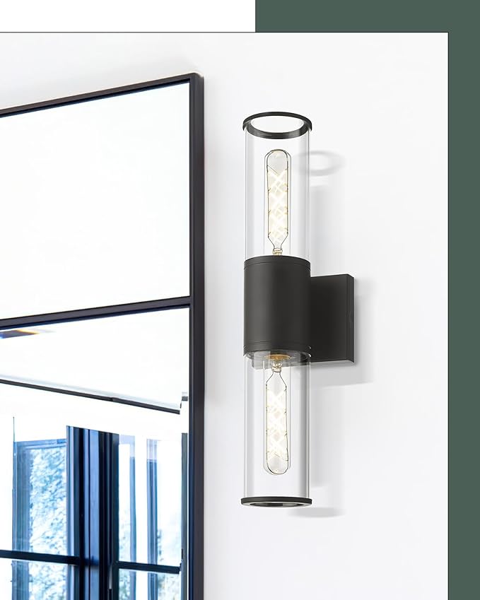 Black Bathroom Light Fixtures, 2-Light Vanity Lights Over Mirror with Clear Glass Shade, Modern Wall Sconces for Bathroom Bedroom Hallway, VL834-MB