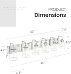 zeyu 6-Light Bathroom Wall Light Fixture, 44 Inch Modern Nickel Vanity Lighting Fixtures for Bedroom, Brushed Nickel Finish with Clear Glass Shade, ZSL72B-6W BN