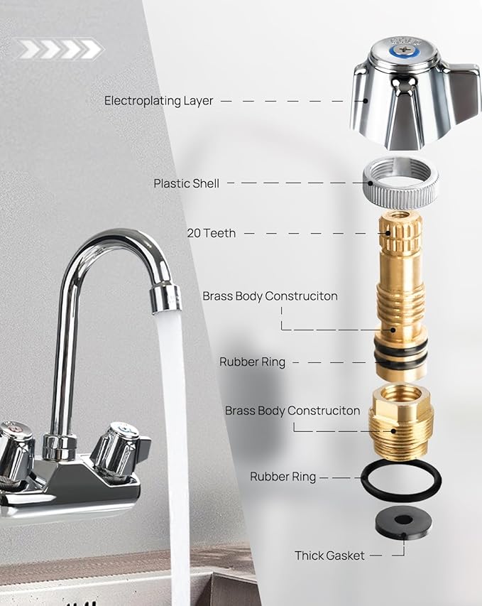 4" Brass Faucet Handle Cartridge Replacement Stem Assembly Faucet Valves Cold Knob Handle Kit with Stem for Kitchen & Bathroom Knob Handles