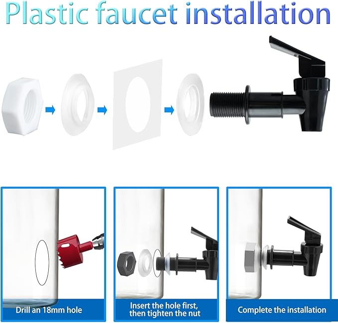 Replacement Cooler Faucet Water Bottle Jug, BPA-Free Plastic Spigot Spout Beverage Lever Pour Dispenser Valve, Crock Tap (4 Black)