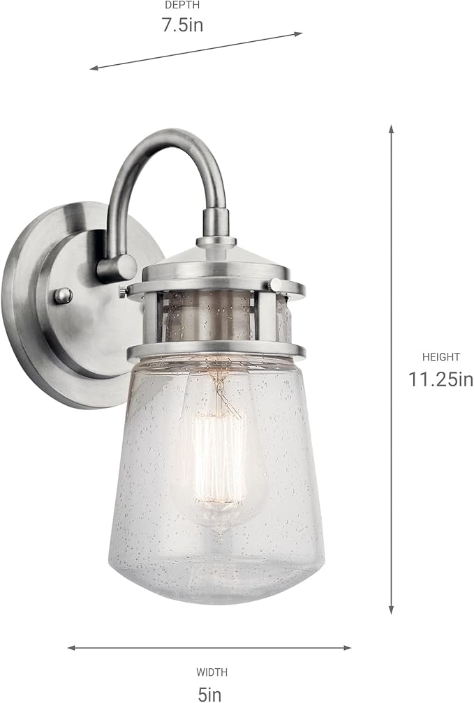 Kichler Lyndon 11.25" 1 Light Wall Light with Clear Seeded Glass Brushed Aluminum