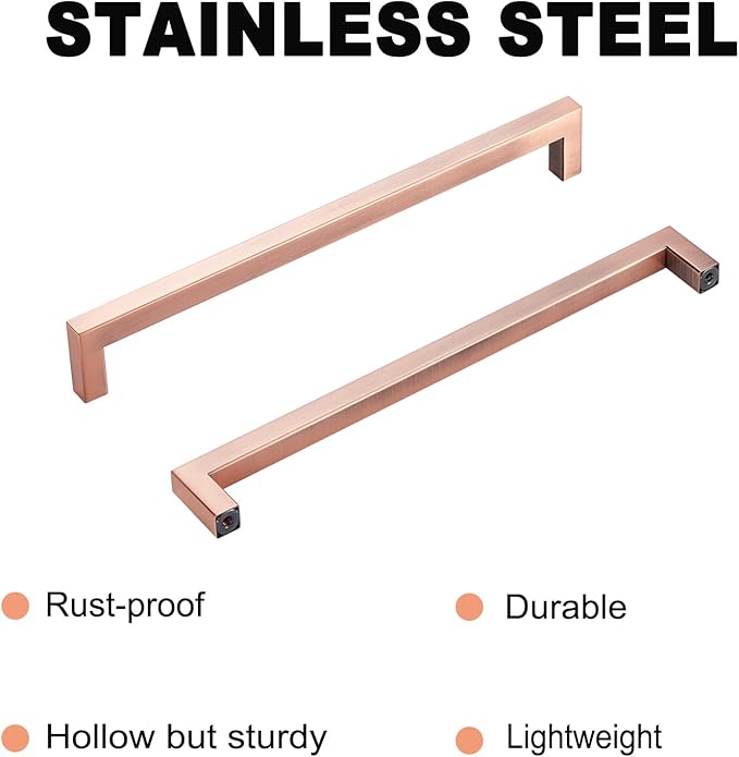 20 Pack 8 Inch Kitchen Cabinet Handles Antique Copper Drawer Pulls Stainless Steel Square Cabinet Pulls Copper Handles for Cabinets and Drawers Modern Cupboard Handles