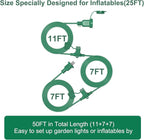 25FT Long Green Extension Cord 3 Outlets for Christmas Inflatables Blow Ups Yard Outdoor Outside Decorations Extension Cords with Multiple Outlets Plugs Cover Splitter Waterproof for Christmas Lights