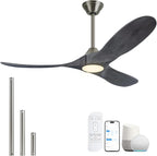 52 inch Ceiling Fans with Lights Solid Wood Outdoor Smart Ceiling Fan for Patio with Alexa/Tuya App, 3 Gray Propeller Blades, High CFM Ceiling Fan for Living Room Bedroom Gazebo, ETL Listed