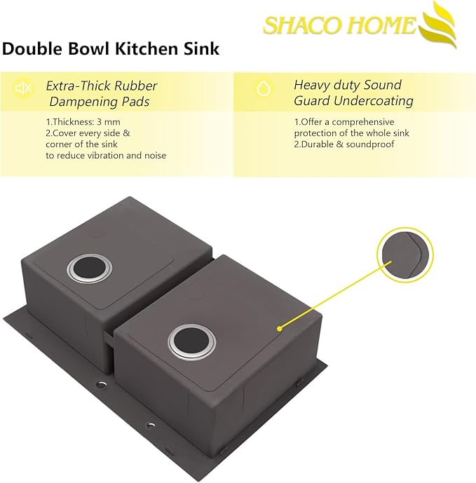 SHACO 33x22 Inch 50/50 Double Bowl Drop In Kitchen Sink 16 Gauge 33 Inch Stainless Steel Kitchen Sink Top Mount with Grid and Accessories