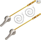Toilet Handle Replacement Kit, 2-Pack Toilet Lever Flush Handle, Toilet Flusher Handle Lever with Stainless Steel Flapper Chain, Front Mount Toilet Trip Levers Fit for Most Toilet Tanks, Silver