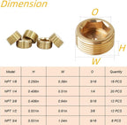 12PCS 1/2" NPT Brass Male Pipe Plug Fitting Hex Counter Sunk Pipe Plug (1/2" NPT)