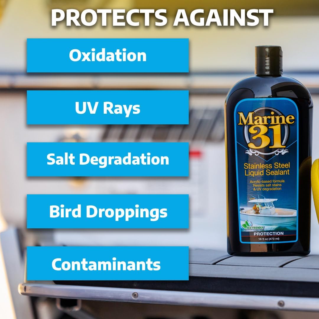 Marine 31 Stainless Steel Polish & Sealant Combo | Cleans, Polishes & Protects Stainless Steel Surfaces | Safe for Appliances & Marine Use | Long-Lasting Shine | M31-SSKIT-1