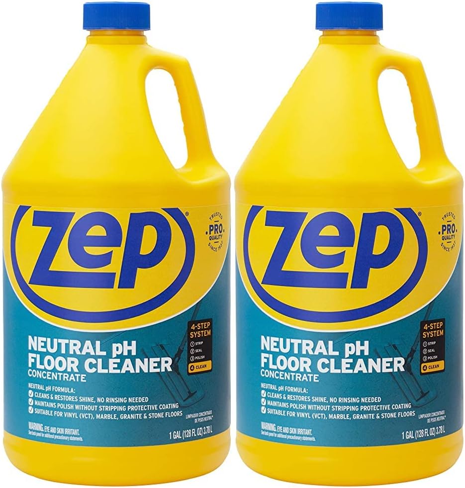 Zep Neutral pH Industrial Floor Cleaner. 1 Gallon (Case of 2) - ZUNEUT128 - Concentrated Pro Trusted All-Purpose Floor Cleaner