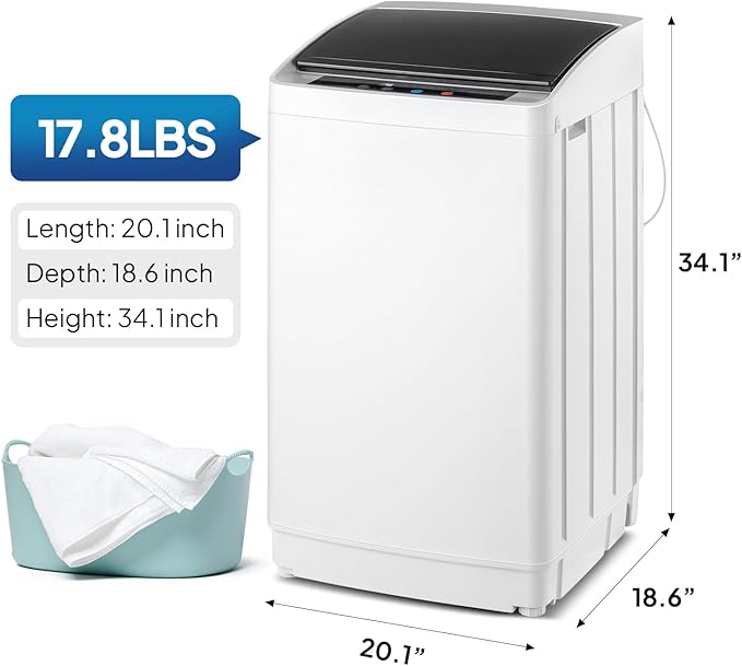 ROVSUN 17.8LBS Portable Washing Machine, Full-Automatic Electric Laundry Machine with Stainless Steel Drum, Compact Washer and Spin Dryer Combo with Drain Pump for Apartment, Dorm, Home, Light Grey