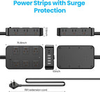 Flat Plug Power Strip Surge Protector with 12 AC Outlets 6 USB Ports 3 Side Multi Plug Outlet Extender 15 Ft Extension Cord for Home Office Kitchen Dorm Wall Desk Charging Station ETL Listed