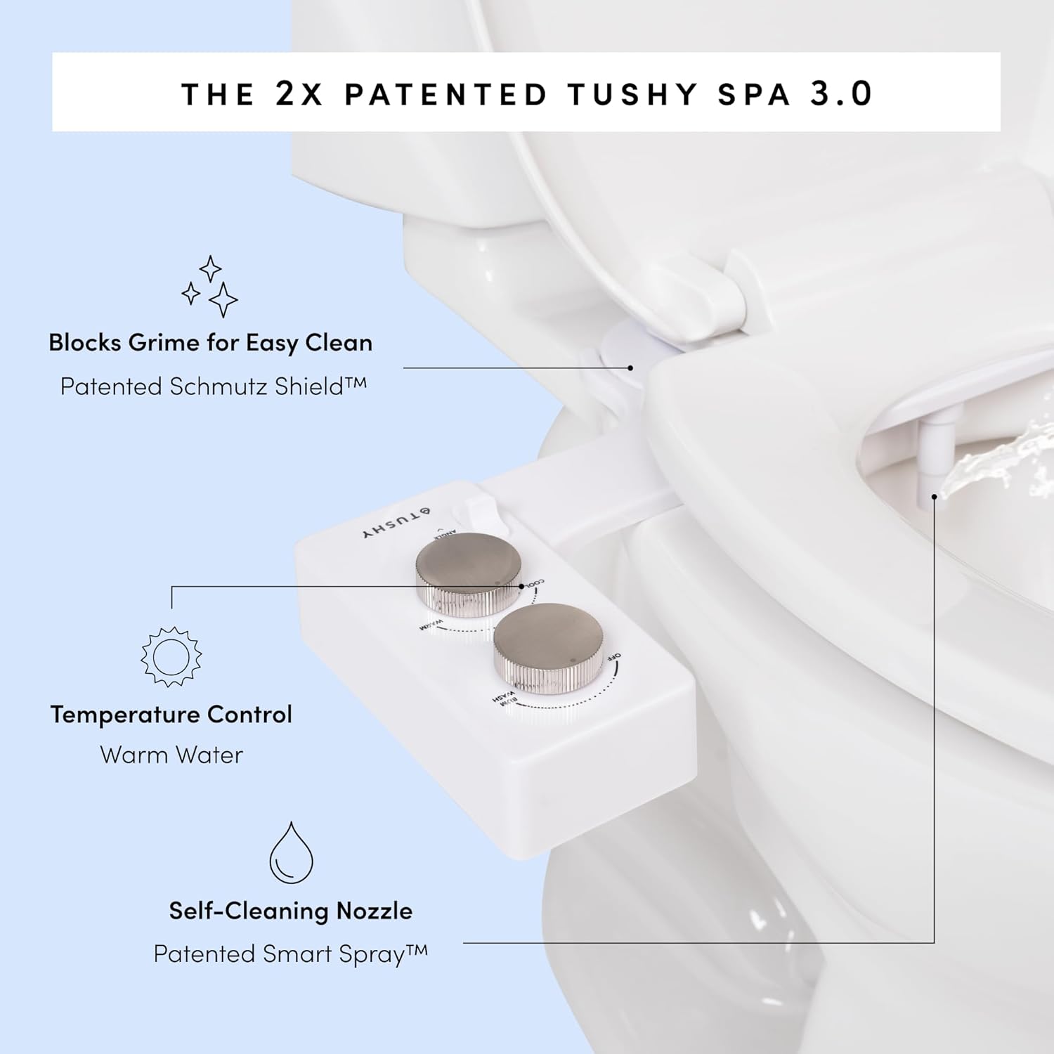 TUSHY 3.0 Spa Cool to Warm Water Bidet Attachment. Easy Universal Toilet Seat Install, Requires Sink Connection for Temperature Control. Fresh Self-Cleaning Clean Water, Gunmetal