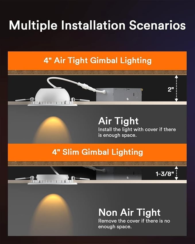 Lumary 4 Inch Smart Gimbal Recessed Lighting, 9W 810Lm ETL-Listed Eyeball Soffit Light, 40° Tilt Directional Color Changing LED Ceiling Downlight, Work with Alexa/Google Assistant, CRI 90+, 1Pack