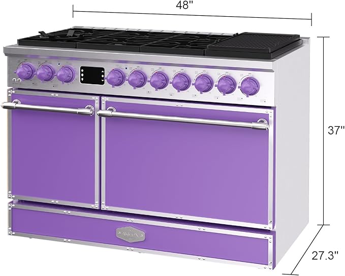 Akicon 48" Freestanding Gas Cooktop Oven Combo, Features 8 Sealed Burners, 6.7 Cu.ft Rapid Convection Oven, Convertible Fuel (NG/LP), Durable Cast Iron Grating (DPSDPSB3)