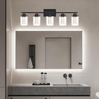 5-Light Black Bathroom Vanity Lights,Modern Wall Lamps for Bedroom,Dimmable Led Vanity Lighting for Bathroom Mirror,5CCT LED Wall Sconces Light Fixtures with Clear Glass Shade