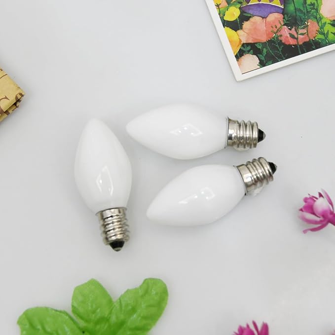 SUNSGNE C7 LED White Replacement Christmas Light Bulbs - 0.6W LED E12 Candelabra Base Bulbs - Perfect for Salt Lamps, Night Lights and Decorative Lights - Pack of 25