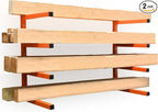 2 Pack Wood Organizer and Lumber Storage Rack Wall Mount, Heavy Duty Wood Storage Organizer Racks with 4-Level System for Garage, Workshop, Basement, Holds Up 220 LBS Per Level (Orange)