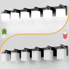 6-Light Black Bathroom Light Fixtures, E26 Base Vanity Lights for Bathroom Mirror Lamp with Milky White Square Glass Shade, Modern Wall Sconce Light Kitchen Light Fixtures Led Vanity