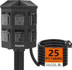 Outdoor Power Strip Waterproof, 25 FT Extension Cord, 6 Grounded Outlets for Halloween/Christmas Decorations and Inflatables, 15A/1875W, ETL Listed