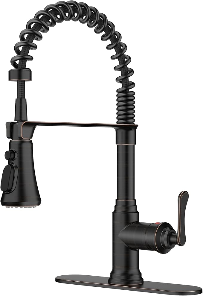 FORIOUS Rustic Kitchen Faucet with Pull Down Sprayer Oil Rubbed Brown, 3 Modes Stainless Steel High Arc Vintage Spring Sink Faucet 1 or 3 Holes for Pot Filler, Farmhouse Camper Wet Bar