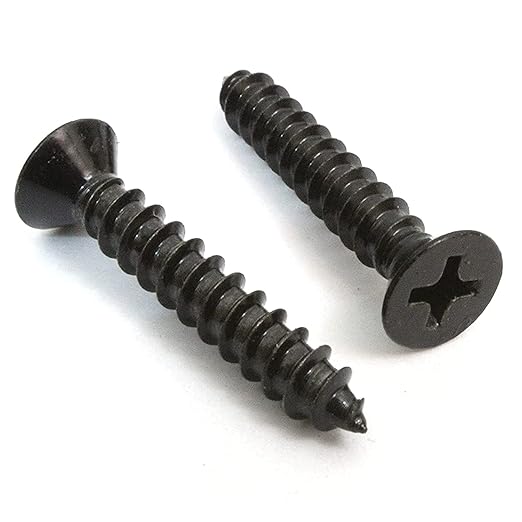 Bolt Dropper #8 x 1 Inch Wood Screws, Pack of 100 - Black Xylan Coated Stainless Steel Flat Head Phillips Screw - Corrosion Resistant for Wood, Drywall Applications, and Outdoor Use