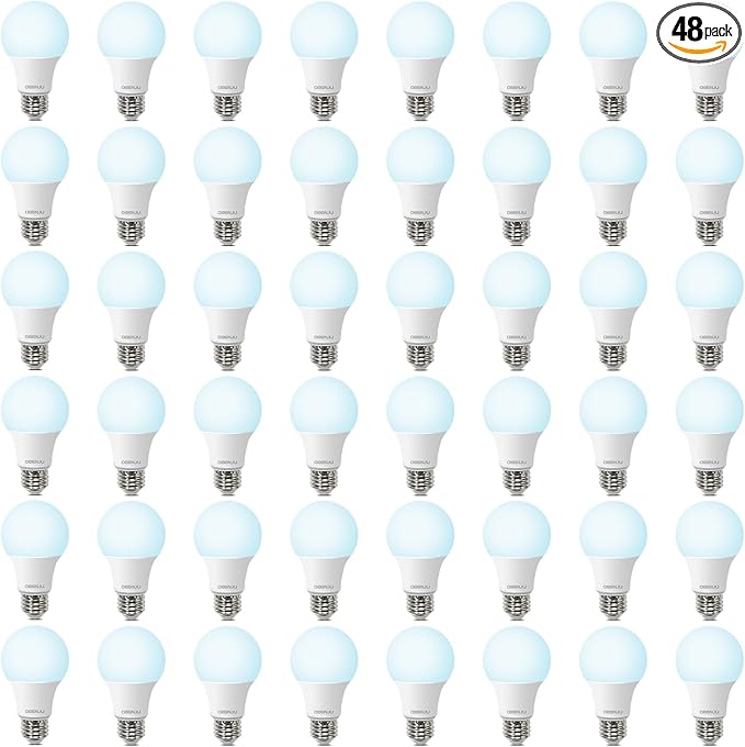 48 Pack A19 LED Light Bulbs 60W Equivalent, Daylight 5000K, 800 Lumens, E26 Base, Non-Dimmable, 8W Energy Efficient Warm LED Bulbs for Home Lighting