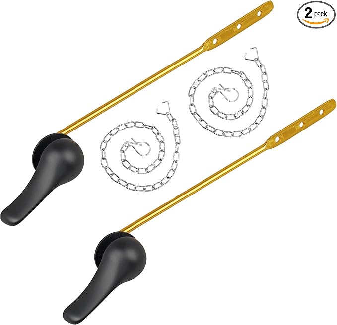 Toilet Handle Replacement Kit, 2-Pack Toilet Lever Flush Handle, Toilet Flusher Handle Lever with Stainless Steel Flapper Chain, Front Mount Toilet Trip Levers Fit for Most Toilet Tanks, Matte Black
