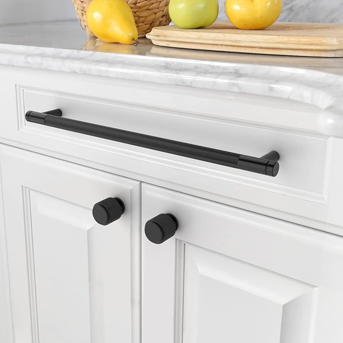 Amerdeco 10 Pack Matte Black Knurled Cabinet Pulls 9 Inch Center to Center Kitchen Cabinet Handles for Drawer Dresser, Cupboard and Wardrobe ZH0031…