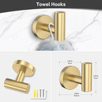 4-Piece Brushed Gold Bathroom Hardware Set,Gold Bathroom Accessories Include Towel Ring,Toilet Paper Holder & 2 Robe Hooks-Rustproof Wall Mounted Bathroom Set