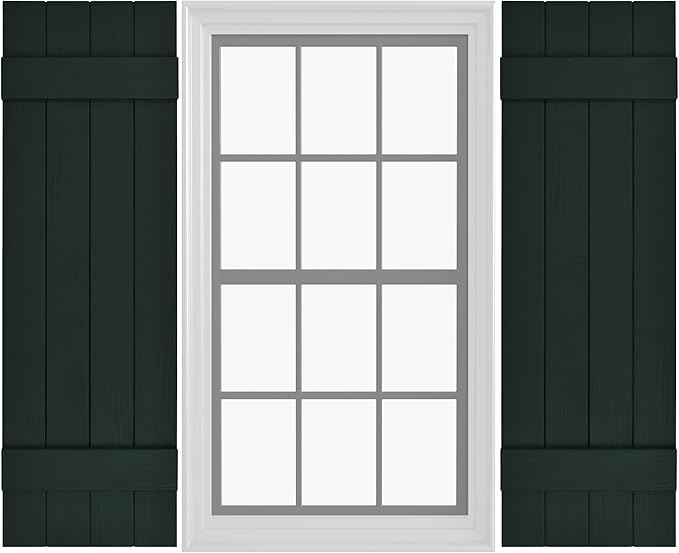 Board & Batten Vinyl Shutters (1 Pair) | 14.5"x31" (4-Board) - Heathered Spruce | Exterior Window Shutters | Includes Mounting Hardware | Simple Installation | Made in USA